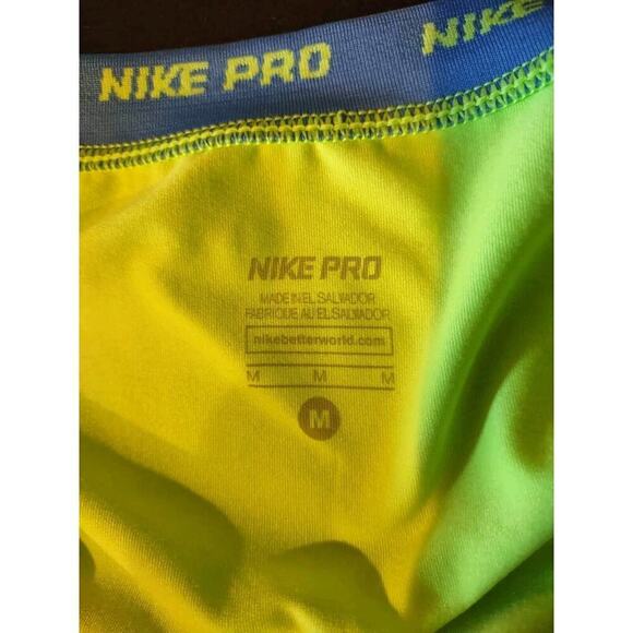 Nike Pro Womens Medium Compression Dri Fit Neon Green V-Neck Longer Length Shirt - Picture 4 of 6